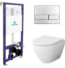 Комплект унитаза AM.PM Spirit FlashClean C701700WH + C707857WH с инсталляцией Koller Pool DUNE1200SL + Neon с сиденьем Микролифт и клавишей смыва Хром