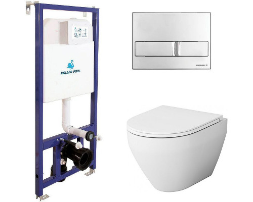 Комплект унитаза AM.PM Spirit FlashClean C701700WH + C707857WH с инсталляцией Koller Pool DUNE1200SL + Neon с сиденьем Микролифт и клавишей смыва Хром