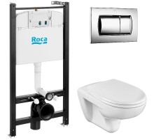 Комплект унитаза с инсталляцией Roca Mateo 893100010 с сиденьем Микролифт и клавишей смыва Хром
