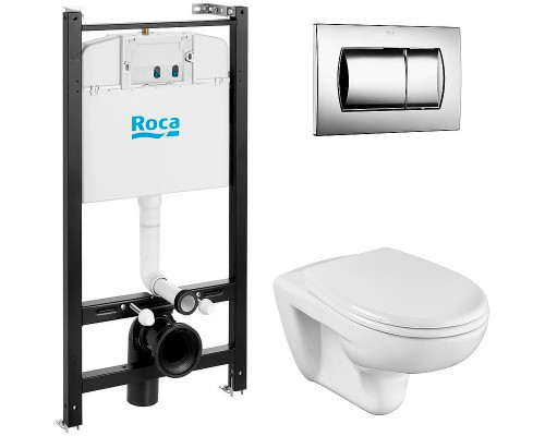 Комплект унитаза с инсталляцией Roca Mateo 893100010 с сиденьем Микролифт и клавишей смыва Хром