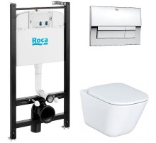Комплект унитаза с инсталляцией Roca The Gap 893104100 с сиденьем Микролифт и клавишей смыва Хром