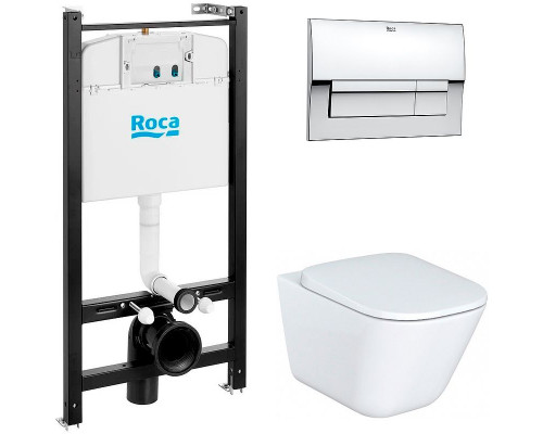 Комплект унитаза с инсталляцией Roca The Gap 893104100 с сиденьем Микролифт и клавишей смыва Хром