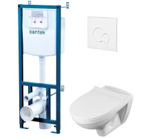 Комплект унитаза с инсталляцией Santek Бореаль Пэк 1WH302464 с сиденьем Микролифт и Белой клавишей смыва