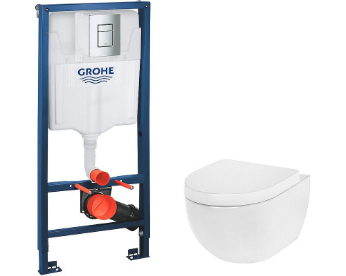 Комплект унитаза AM.PM Awe C111738WH+C117852WH с инсталляцией Grohe Rapid SL 38772001 с сиденьем Микролифт и клавишей смыва Хром