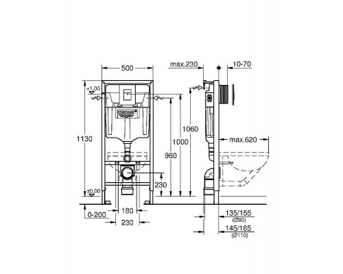 Комплект унитаза AM.PM Awe C111738WH+C117852WH с инсталляцией Grohe Rapid SL 38772001 с сиденьем Микролифт и клавишей смыва Хром