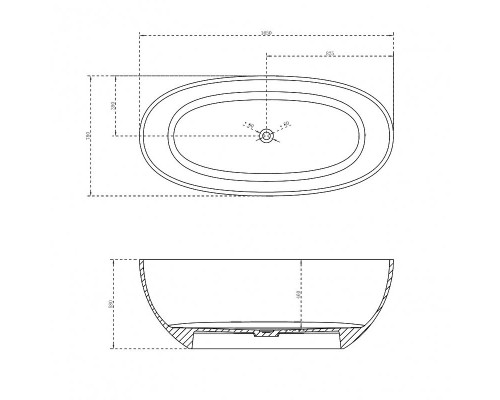 Ванна из полиэфирной смолы Abber Kristall 165х78 AT9701Onyx Черная без гидромассажа