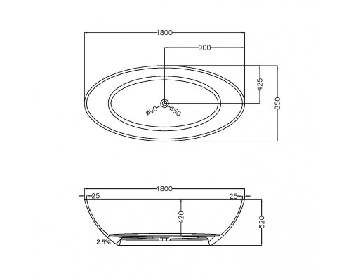 Ванна из полиэфирной смолы Abber Kristall 180х85 AT9702Opal Коричневая без гидромассажа