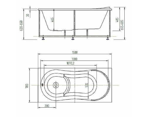 Акриловая ванна Aquatek Афродита 150x70 AFR150-0000033 без гидромассажа без панелей с каркасом (разборный) со слив-переливом