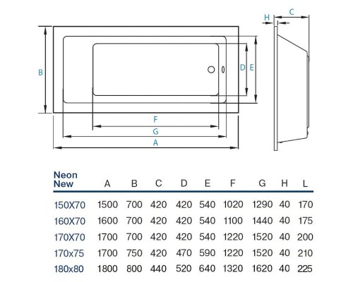 Акриловая ванна Koller Pool Neon New 170x75 без гидромассажа