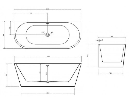 Акриловая ванна Abber AB9216-1.5 150х80 без гидромассажа