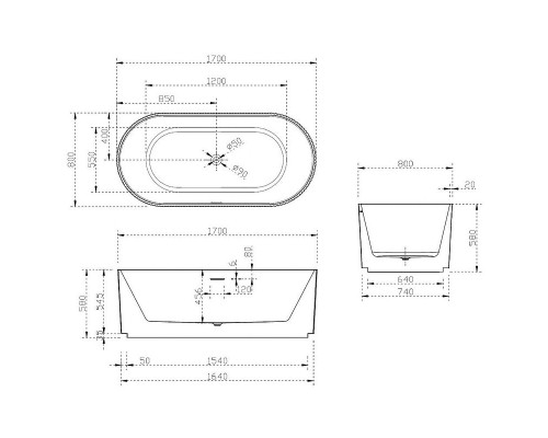 Акриловая ванна Abber AB9325-1.7 170х80 без гидромассажа