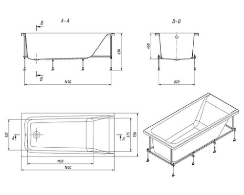 Акриловая ванна Roca Elba 160х75 248619000 без гидромассажа