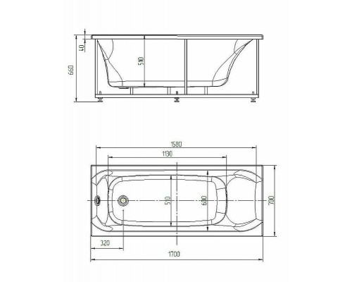 Акриловая ванна Aquatek Альфа 170x70 ALF170-0000047 без гидромассажа с фронтальной панелью с каркасом (разборный) со слив-переливом (слева)