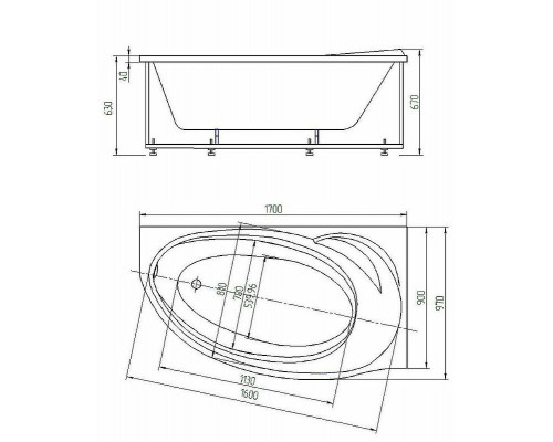 Акриловая ванна Aquatek Бетта 170x97 L BET170-0000138 без гидромассажа без панелей с каркасом (разборный) со слив-переливом