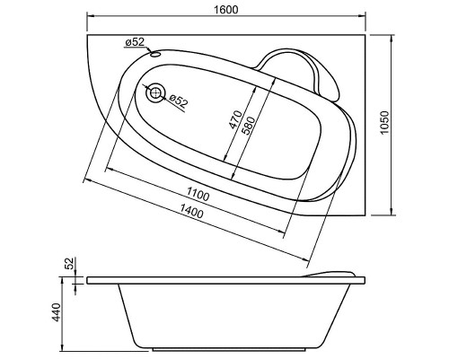 Акриловая ванна Alpen Terra 160х105 R AVA0044 без гидромассажа
