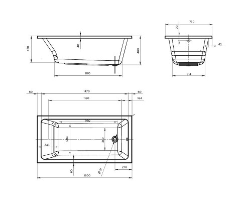 Акриловая ванна Marka One Bianca 160х75 01бья1675 без гидромассажа