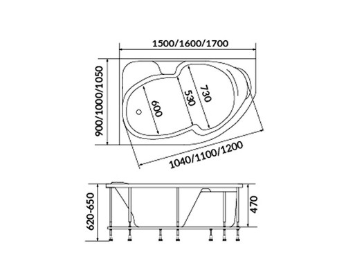 Акриловая ванна 1MarKa Diana 170x90 R 01ди179р без гидромассажа