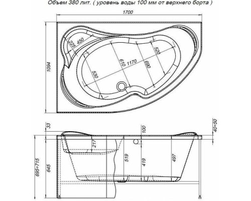 Акриловая ванна Aquanet Capri 170x110 L 203914 без гидромассажа