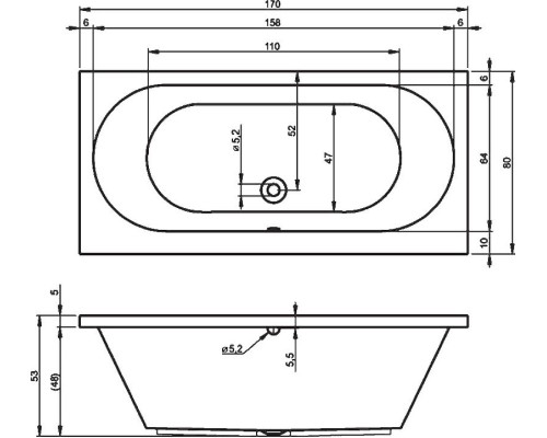 Акриловая ванна Riho Carolina 170x80 B055001005 (BB5300500000000) без гидромассажа