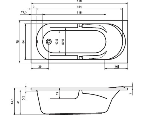 Акриловая ванна Riho Future 170x75 B073001005 (BC2800500000000) без гидромассажа