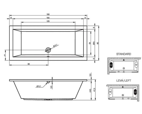 Акриловая ванна Riho Lusso 180x80 B036001005 (BA9800500000000) без гидромассажа