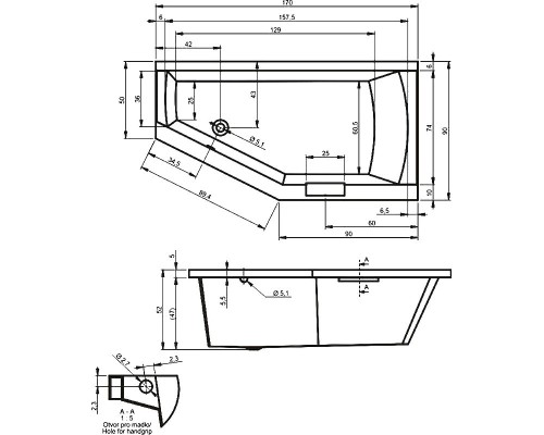 Акриловая ванна Riho Geta 170x90 B032001005 (BA8900500000000) L без гидромассажа
