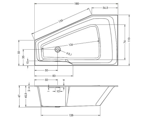 Акриловая ванна Riho Rething Space 180х110 R B115001005 (BR1800500000000) без гидромассажа
