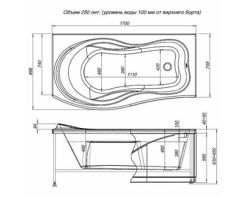 Акриловая ванна Aquanet Borneo 170x90 L 205286 без гидромассажа