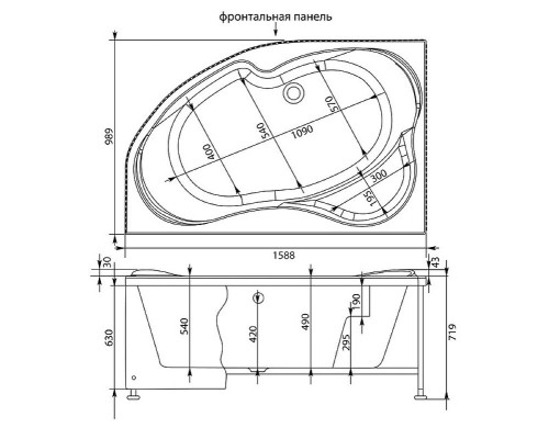 Акриловая ванна Aquanet Capri 160x100 R 205386 без гидромассажа