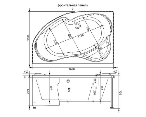 Акриловая ванна Aquanet Capri 170x110 L 205345 без гидромассажа