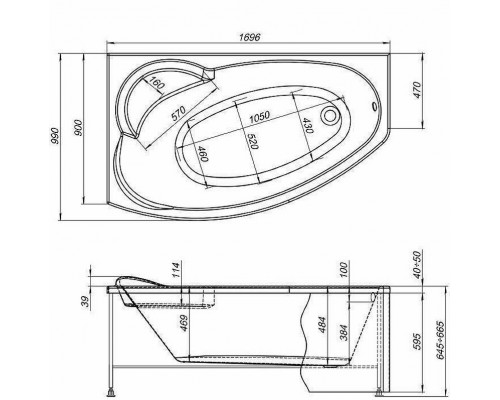 Акриловая ванна Aquanet Jersey 170x90 R 205329 без гидромассажа