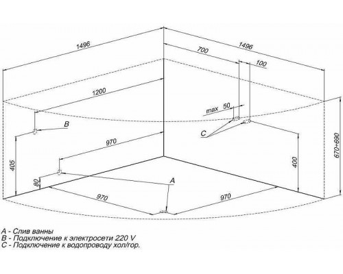 Акриловая ванна Aquanet Malta New 150x150 205410 без гидромассажа
