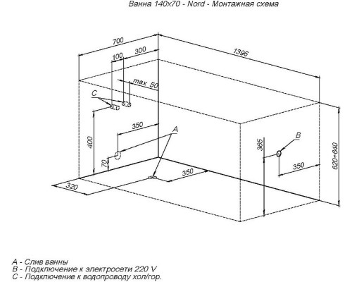 Акриловая ванна Aquanet Nord 140x70 205305 без гидромассажа