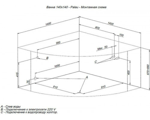 Акриловая ванна Aquanet Palau 140x140 205535 без гидромассажа