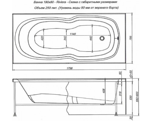 Акриловая ванна Aquanet Riviera 180x80 231080 без гидромассажа