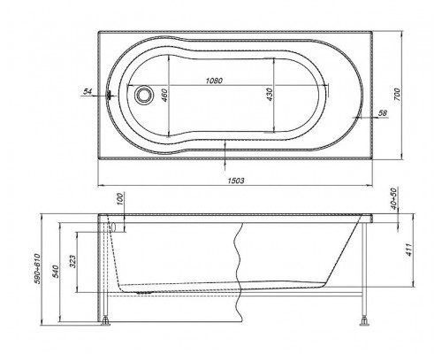 Акриловая ванна Aquanet Light 150x70 242507 без гидромассажа