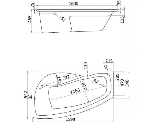 Акриловая ванна Santek Майорка XL 160 L без гидромассажа L