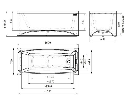 Акриловая ванна Radomir Vannesa Веста 160х70 2-01-0-0-1-242Р без гидромассажа