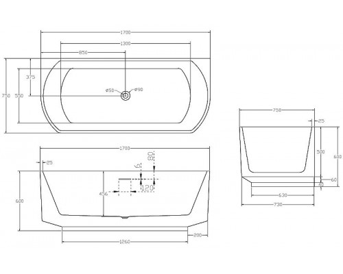 Акриловая ванна Abber 170х75 AB9488-1.7 без гидромассажа