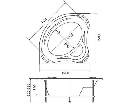 Акриловая ванна 1MarKa Palermo 150x150 01па1515 без гидромассажа