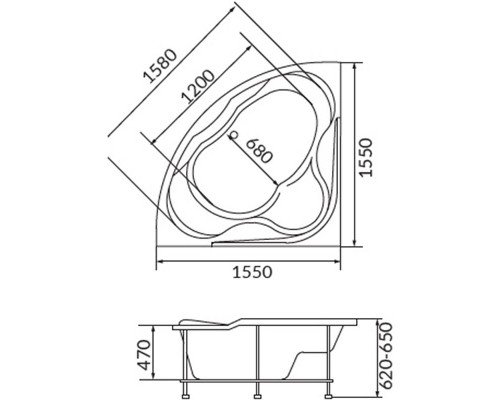 Акриловая ванна 1MarKa Luxe 155x155 01лю1515 без гидромассажа
