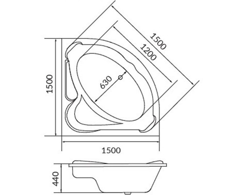 Акриловая ванна 1MarKa Ibiza 150x150 01иб1515 без гидромассажа
