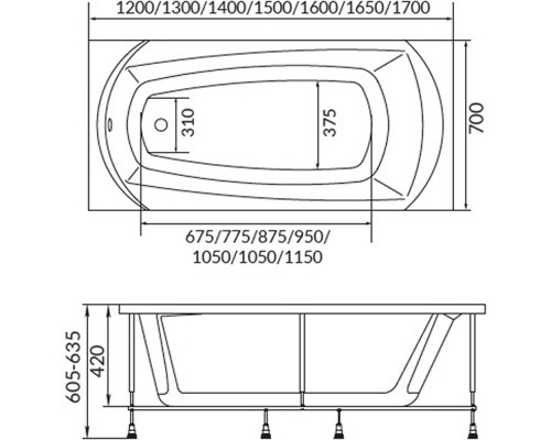 Акриловая ванна 1MarKa Elegance 170х70 01эл1770 без гидромассажа