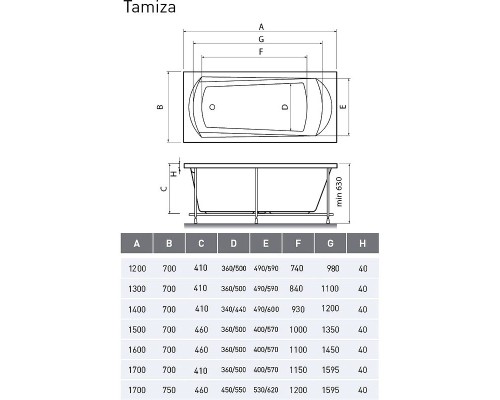 Акриловая ванна Relisan Tamiza 120x70 Гл000024605 без гидромассажа