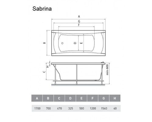 Акриловая ванна Relisan Sabrina 170x70 Гл000024804 без гидромассажа