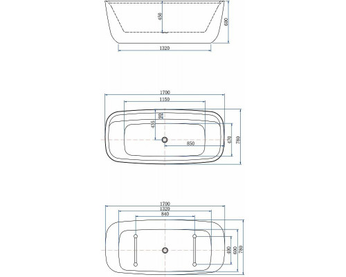 Акриловая ванна Aquanet Family Fine 95778-MW-MB 170x78 293080 Черная матовая без гидромассажа
