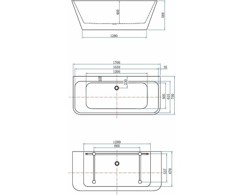 Акриловая ванна Aquanet Family Perfect 13775-GW-MB 170x75 292986 Черная матовая без гидромассажа