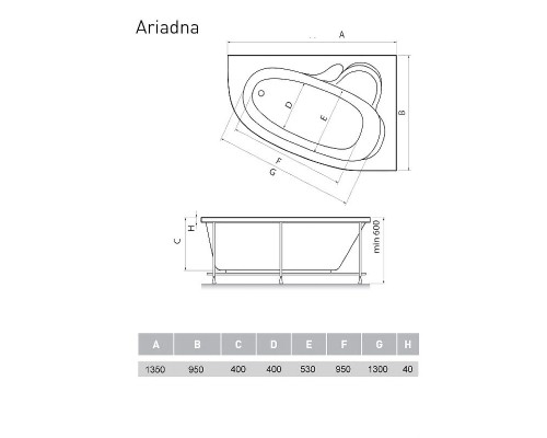 Акриловая ванна Relisan Ariadna 135x95 R Гл000001461 без гидромассажа