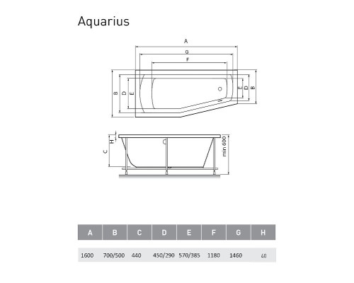Акриловая ванна Relisan Aquarius 160х70 L Гл000013735 без гидромассажа