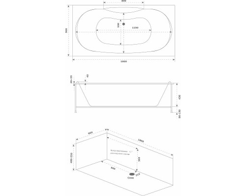 Акриловая ванна Bas Ньюлав 180х90 В 00063 без гидромассажа